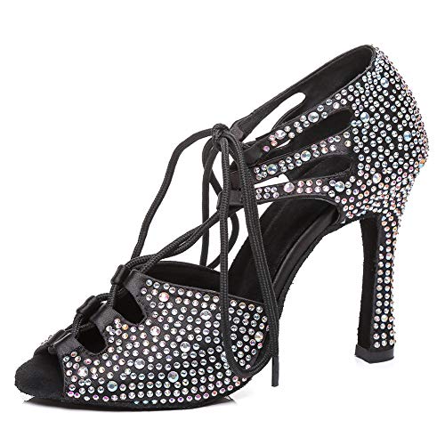 AOQUNFS Zapatos de Baile Latino Mujer Salsa Tacon Alto Zapatos de Baile Mujer Salsa y Bachata Económicos,YCL425-Negro-7.5,EU 37