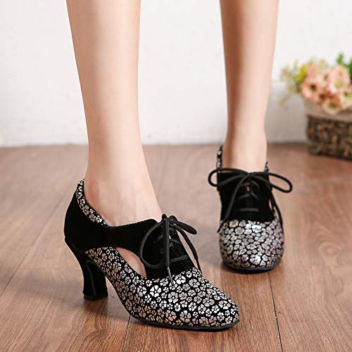 AOQUNFS Zapatos de Baile Latino Mujer Salsa y Bachata de Salon,YCL318-Plateado-4.5,EU 40