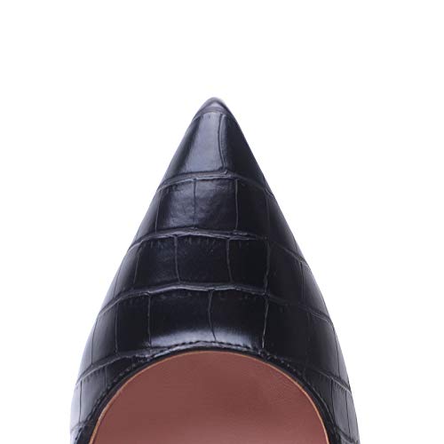 AORISSE Zapatos De Tacón para Mujer, Zapatos De Tacón De Aguja con Punta Puntiaguda A La Moda para Mujer, Zapatos Sexis De 12CM con Textura De Piedra para Fiestas Y Trabajo,Negro,43EU