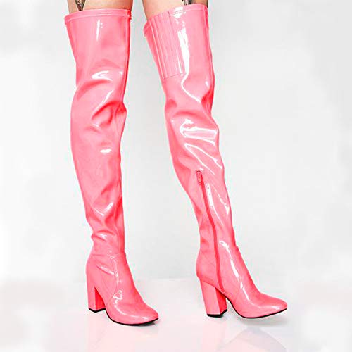 AOSPHIRAYLIAN moda tacón grueso sobre la rodilla botas - sexy punta redonda muslo botas altas para mujer, color Rosa, talla 37 EU