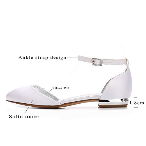 AQTEC Bailarina Plana para Mujer Cerrado Punta de satén Zapatos de Boda Planos con Correa en el Tobillo Zapatos de Novia Sandalias,Champagne,41 EU