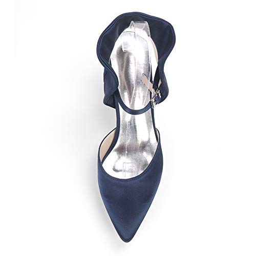 AQTEC Damas Imitatesilk Dedo del Pie Acentuado La Correa del Tobillo Zapatos De La Boda De Tacón Bajo Partido De La Corte De Talón Abierto Zapatos De Moda,Champagne,43 EU