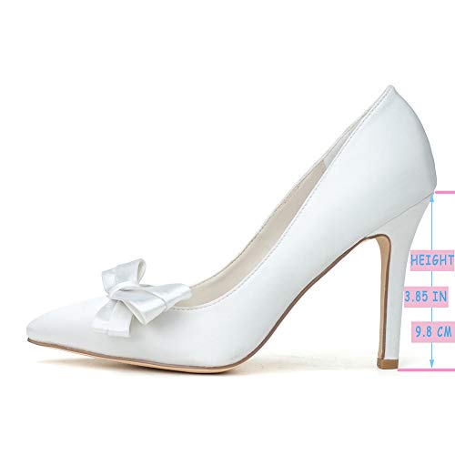 AQTEC Fiesta De La Boda Las Damas Dedo del Pie Acentuado Satén De Tacón Alto del Bowknot De La Novia del Color Sólido Zapatos Simplicidad De La Corte,Champagne,35 EN