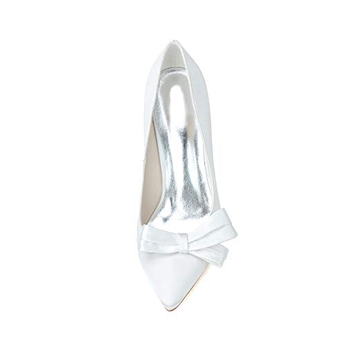 AQTEC Fiesta De La Boda Las Damas Dedo del Pie Acentuado Satén De Tacón Alto del Bowknot De La Novia del Color Sólido Zapatos Simplicidad De La Corte,Champagne,35 EN