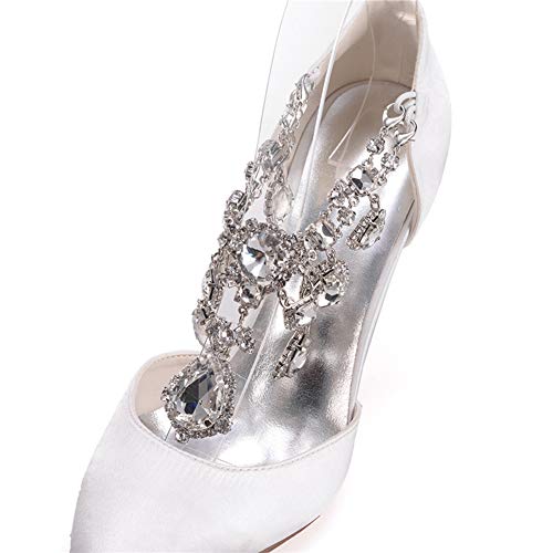 AQTEC Señoras del Alto Talón De Satén En Punta del Dedo del Pie Zapatos De Boda Rhinestone Brillante Zapato con Cierre De Novia De La Manera Zapatos De Tacón De Color Sólido,Champagne,37 EU