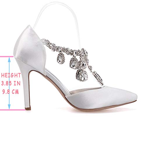 AQTEC Señoras del Alto Talón De Satén En Punta del Dedo del Pie Zapatos De Boda Rhinestone Brillante Zapato con Cierre De Novia De La Manera Zapatos De Tacón De Color Sólido,Champagne,35 EN