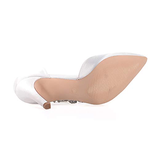 AQTEC Señoras del Alto Talón De Satén En Punta del Dedo del Pie Zapatos De Boda Rhinestone Brillante Zapato con Cierre De Novia De La Manera Zapatos De Tacón De Color Sólido,Champagne,35 EN