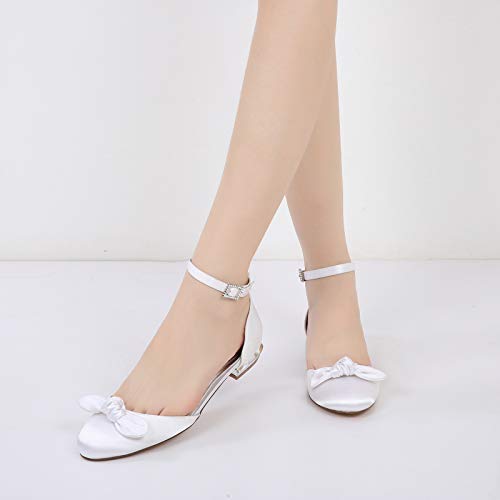 AQTEC Zapatos de Boda para Mujer Elegante Cerrado Punta Inclinarse de satén Ballerina Planos Zapatos de Novia con Correa en el Tobillo,Champagne,37 EU