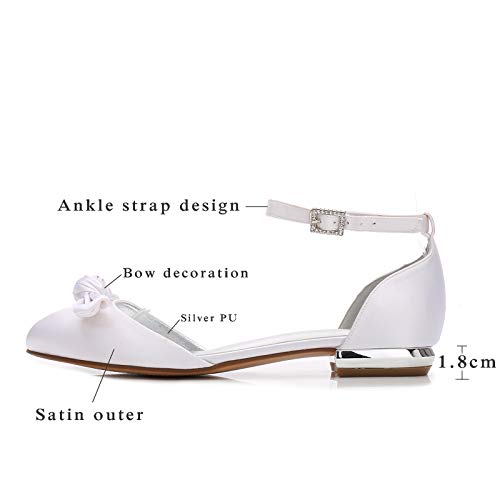 AQTEC Zapatos de Boda para Mujer Elegante Cerrado Punta Inclinarse de satén Ballerina Planos Zapatos de Novia con Correa en el Tobillo,Champagne,37 EU