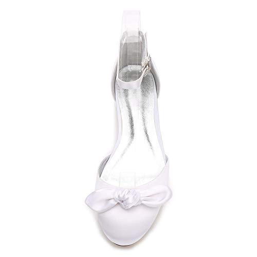 AQTEC Zapatos de Boda para Mujer Elegante Cerrado Punta Inclinarse de satén Ballerina Planos Zapatos de Novia con Correa en el Tobillo,Champagne,37 EU