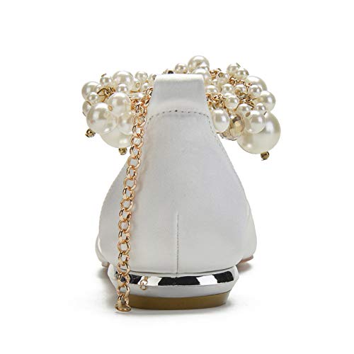 AQTEC Zapatos de Boda para Mujer Puntiagudos de satén Planos Bailarina Perla decoración Zapatos de Novia Sandalias,Champagne,40 EU