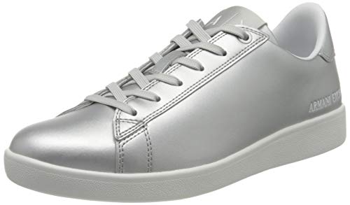 Armani Exchange Box Sole Sneakers, Zapatillas para Mujer, Plateado (Silver 00077), 36 EU