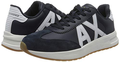 Armani Exchange Leather Suede Sneakers, Zapatillas Hombre, Navy Optic White, 40.5 EU