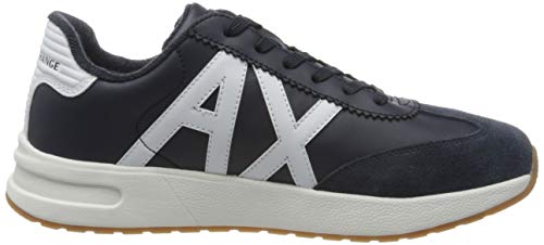 Armani Exchange Leather Suede Sneakers, Zapatillas Hombre, Navy Optic White, 40.5 EU