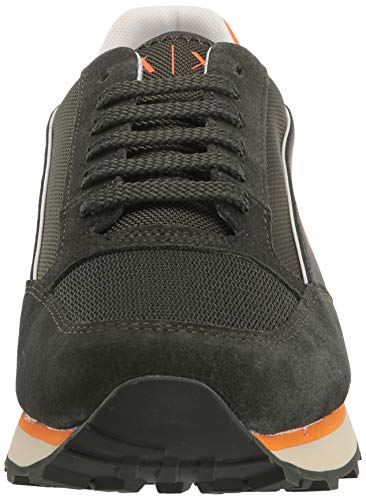 Armani Exchange Suede Bicolor Sneakers, Zapatillas Hombre, Military Green Orange, 40.5 EU