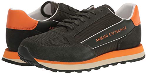 Armani Exchange Suede Bicolor Sneakers, Zapatillas Hombre, Military Green Orange, 40.5 EU