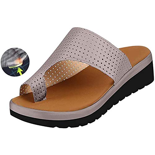 ASDF Sandalias de Plataforma cómodas para Mujeres Playa de Verano Viaje Ligero para Damas Sandalias de corrección Hallux Valgus Corrector de juanete ortopédico,Gray,35