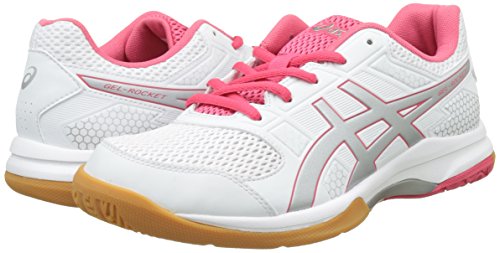 Asics Gel-Rocket 8, Zapatillas de Voleibol para Mujer, Blanco (White/Rouge Red/Silver 0119), 42 EU