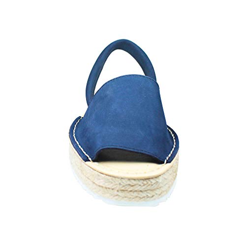 Auténticas Avarcas Menorquinas Ibicencas Hecho en España Piel Plataforma (38 EU, Marino Nobuck)