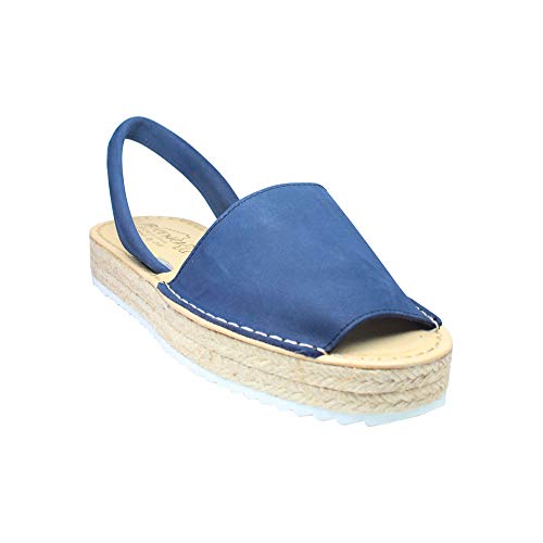 Auténticas Avarcas Menorquinas Ibicencas Hecho en España Piel Plataforma (38 EU, Marino Nobuck)