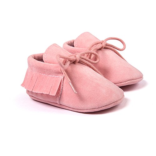 Auxma Moda Bebé niña Cuna borlas Vendaje Suave único Casual Zapatos niño Zapatillas (12cm 6-12 Meses, Rosa)