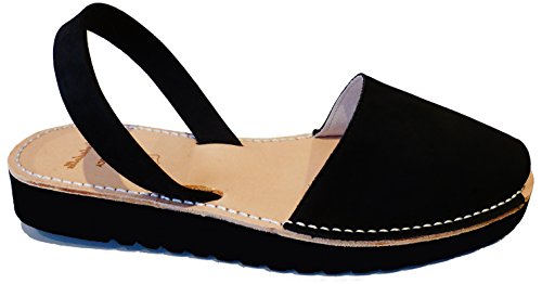 Avarcas menorquínas con Plataforma/cuña 2,5 cm, Abarcas, Albarcas, Sandalias (41, Negro, Nobuck)