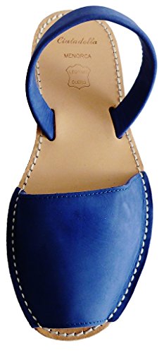 Avarcas menorquínas con tacón/cuña de 4,8 cm, Piel, Abarcas, Albarcas, Sandalias … (37, Azul Nobuck)