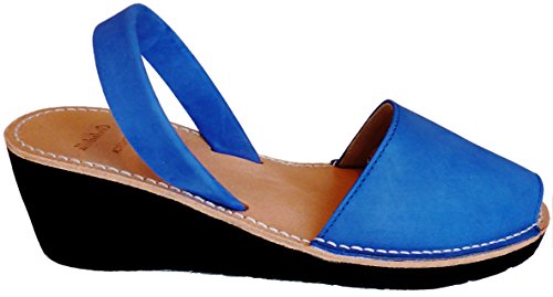 Avarcas menorquínas con tacón/cuña de 4,8 cm, Piel, Abarcas, Albarcas, Sandalias … (37, Azul Nobuck)
