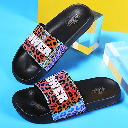 AXBOXING Chanclas Mujer Deslumbrantes/Leopardo/Dorado Sandalias Verano Piscina Playa Interior Al Aire Libre Tamaño 36-41 (Azul Negro, Numeric_38)