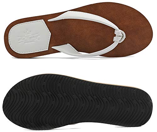 AXBOXING Chanclas Mujer Flip Flop PU Cuero Simple Elegante Sommer Sandalias Verano Suave Ligeras Playa Vacaciones Antideslizantes Tamaño 36-41 (Blanca, Numeric_37)
