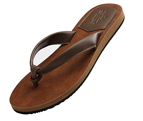 AXBOXING Chanclas Mujer Flip Flop PU Cuero Simple Elegante Sommer Sandalias Verano Suave Ligeras Playa Vacaciones Antideslizantes Tamaño 36-41 (MARRÓN, Numeric_40)
