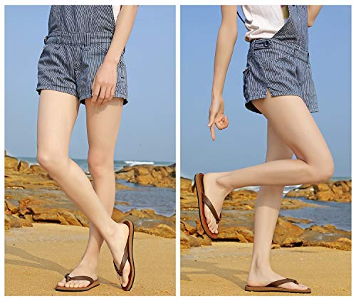 AXBOXING Chanclas Mujer Flip Flop PU Cuero Simple Elegante Sommer Sandalias Verano Suave Ligeras Playa Vacaciones Antideslizantes Tamaño 36-41 (MARRÓN, Numeric_39)