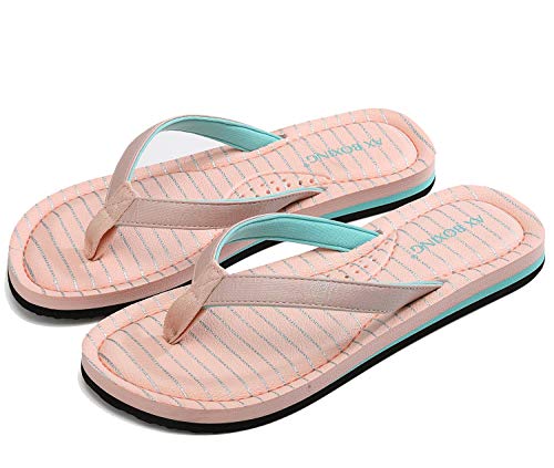 AXBOXING Chanclas Mujer Flip Flop Sommer Rayas de Moda Sandalias Verano Suave Playa Vacaciones Antideslizantes Tamaño 36-41 (Rosa Desnuda, Numeric_39)