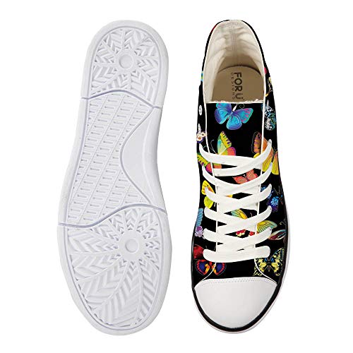 AXGM - Zapatillas de lona para mujer, de lona, con estampado de mariposas, multicolor, para el tiempo libre, para el tiempo libre, para el día a día, planas, color negro, color, talla 37 EU