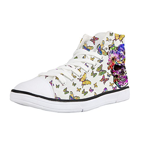 AXGM - Zapatillas de lona para mujer, modernas, multicolor, con flores, mariposas, calaveras, estampadas, zapatos de ocio, cordones, color, talla 36 EU