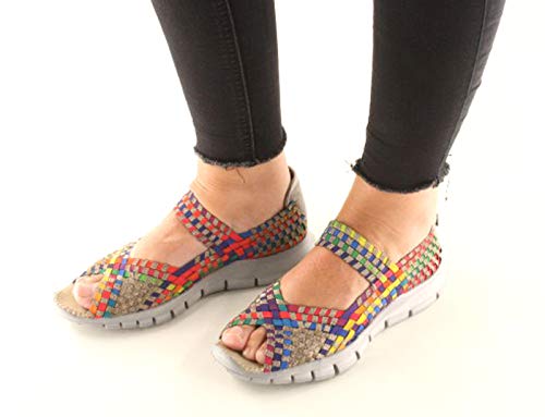 B M Bernie Mev New York Women's Comfi Flat Open Toe Mary Jane - Deportiva Ultra Ligera, Confort, perfercto para Caminar, con Plantilla de Memory Foam y Suela Ultra Ligero (36 EU, Bronze Multi)