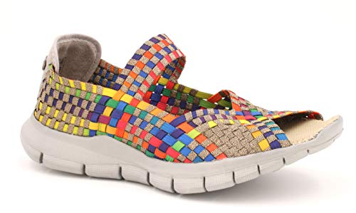 B M Bernie Mev New York Women's Comfi Flat Open Toe Mary Jane - Deportiva Ultra Ligera, Confort, perfercto para Caminar, con Plantilla de Memory Foam y Suela Ultra Ligero (36 EU, Bronze Multi)