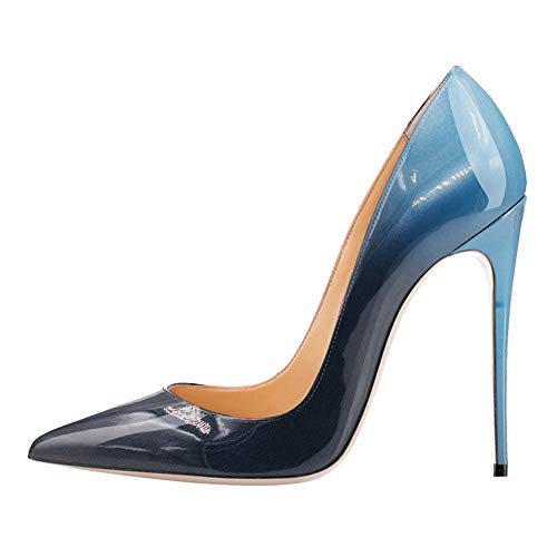 Baby rabbit-SS Tacones Altos De Punta Puntiaguda, Damas Bombas De Charol De Color Degradado De Estilete, Damas Zapatos De Vestir De Punta Cerrada,Light Blue,36 EU