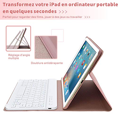 BAIBAO Funda Teclado para iPad 2018, Teclado para iPad Air 2/1/9.7/2018/2017 con Teclado Bluetooth Español Inalámbrico,Funda para iPad con Teclado Desmontable (Rose)