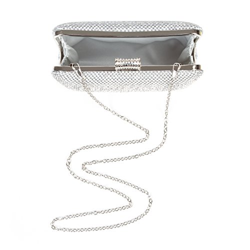 BAIGIO Bolso Fiesta Mujer Plateado, Clutch Bolso de Noche Boda Ceremonia Novia Cartera de Mano Con Anillo Diamante