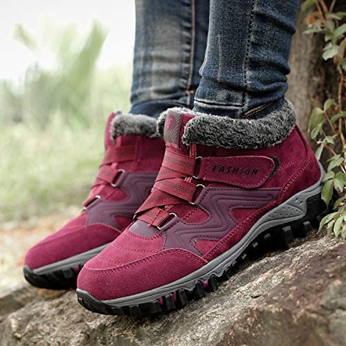 BaiMoJia Botas de Senderismo Nieve Mujer Cálidas Invierno Piel Forro Zapatillas de Senderismo Hombre Zapatos Trekking Rojo 41 EU (Etiqueta 42)