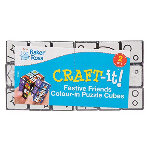 Baker Ross Rompecabezas de cubo festivo: juguetes novedosos para niños, fiesta perfecta, botín o bolsa de premios (paquete de 4), varios colores