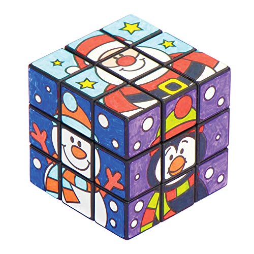 Baker Ross Rompecabezas de cubo festivo: juguetes novedosos para niños, fiesta perfecta, botín o bolsa de premios (paquete de 4), varios colores