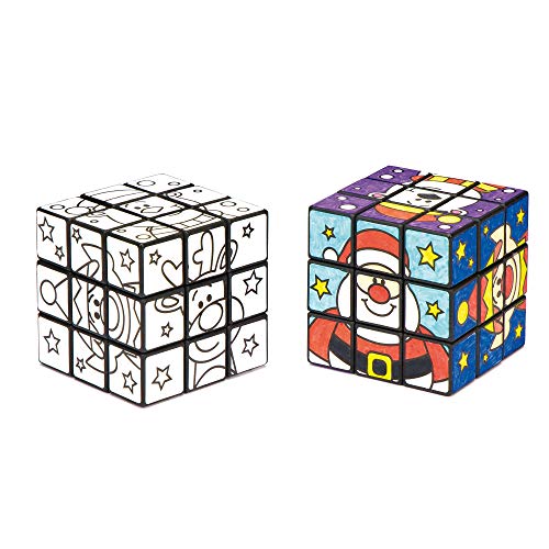 Baker Ross Rompecabezas de cubo festivo: juguetes novedosos para niños, fiesta perfecta, botín o bolsa de premios (paquete de 4), varios colores