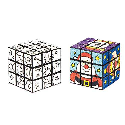 Baker Ross Rompecabezas de cubo festivo: juguetes novedosos para niños, fiesta perfecta, botín o bolsa de premios (paquete de 4), varios colores