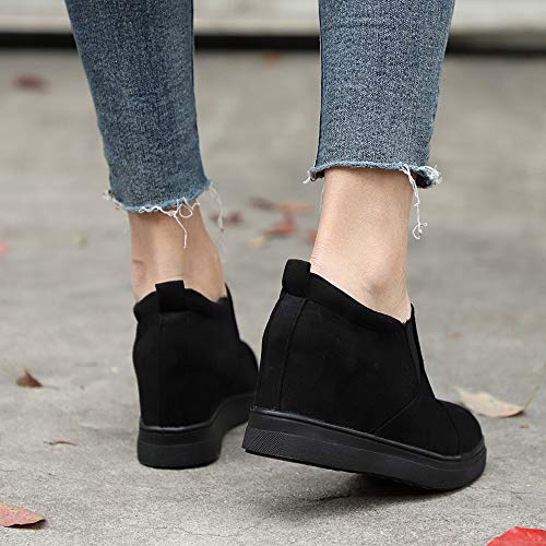 BaZhaHei Botines de Mujer Damas Moda Tobillo Carta Aumento CuñAs Zapatos Botas Cortas Zapatos Lisos Interiores de Color Liso Botas Desnudas Mocasines para Mujer