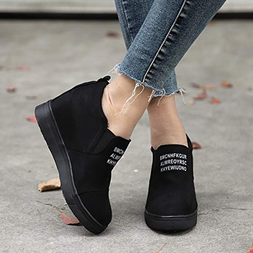 BaZhaHei Botines de Mujer Damas Moda Tobillo Carta Aumento CuñAs Zapatos Botas Cortas Zapatos Lisos Interiores de Color Liso Botas Desnudas Mocasines para Mujer