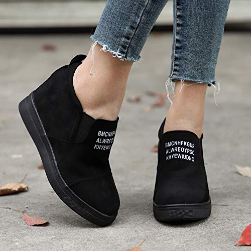 BaZhaHei Botines de Mujer Damas Moda Tobillo Carta Aumento CuñAs Zapatos Botas Cortas Zapatos Lisos Interiores de Color Liso Botas Desnudas Mocasines para Mujer