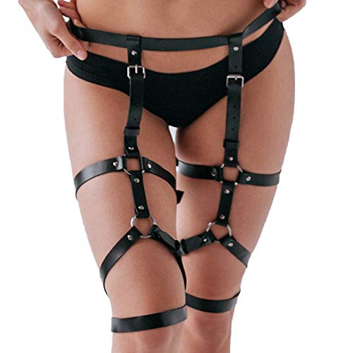 BBLAC 2KEY Mujer Arnés | Cuero Pierna | Ajustable Punk Liguero combinar con Lencería | Pierna Arnés para carreras y Disfraces de Halloween (A)