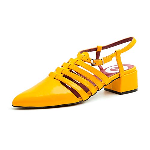 Beatnik Shoes Sandalia Cerrada Amarilla de Mujer en Piel con tacón bajo Beatnik Françoise Mustard, Talla: 39